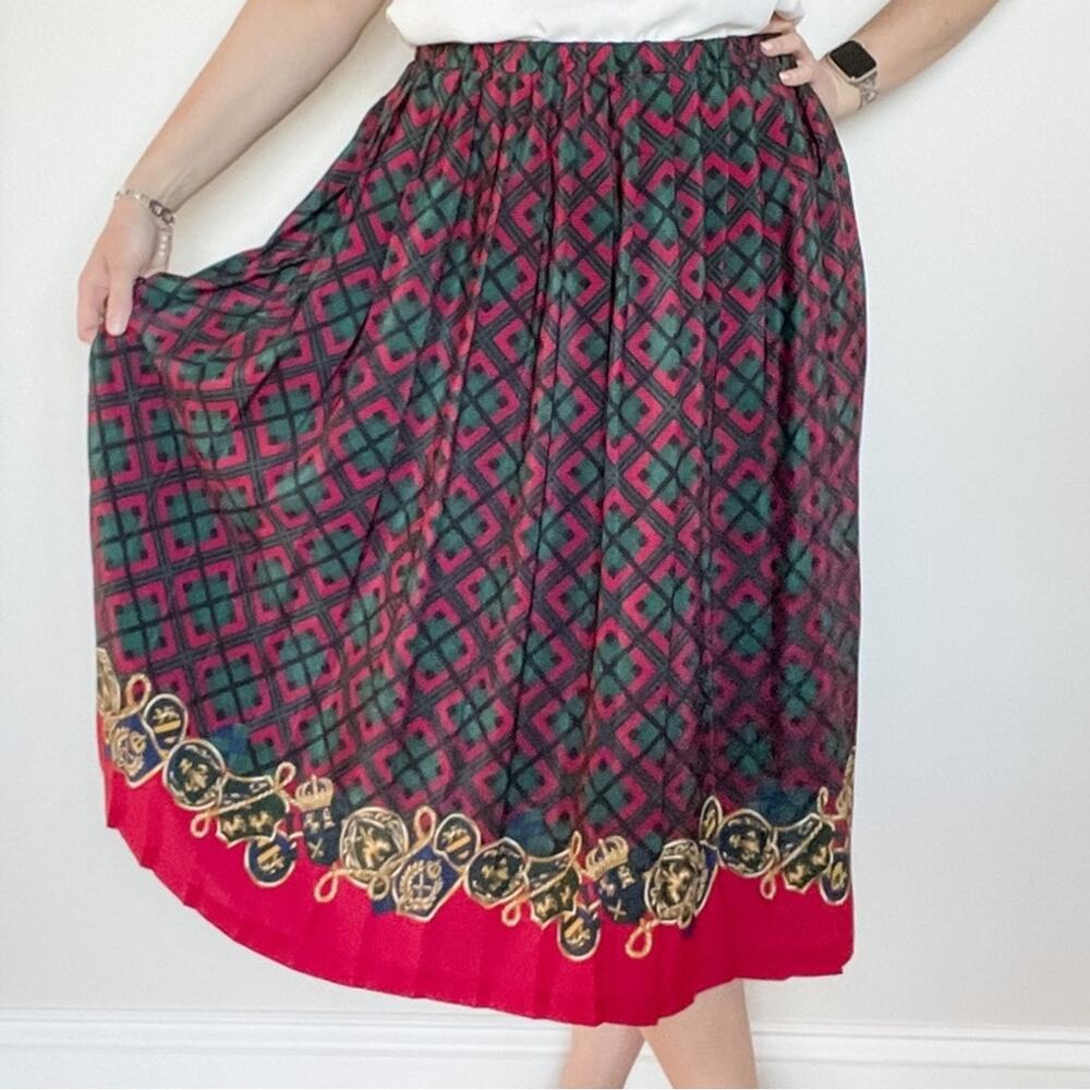 Vintage Leslie Fay luxe print pleated pull on midi skirt size 16 XL